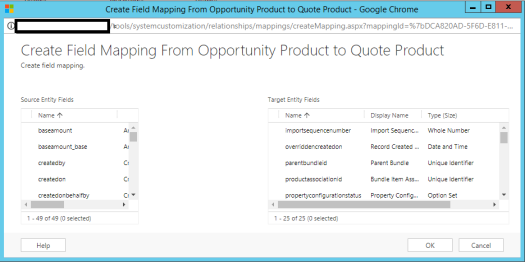 custom field mapping between opportunity product and qote product